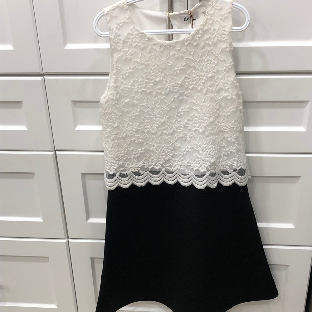Dex Girls’ Sleeveless Lace & Black Dress – Size Large (12) – NWT